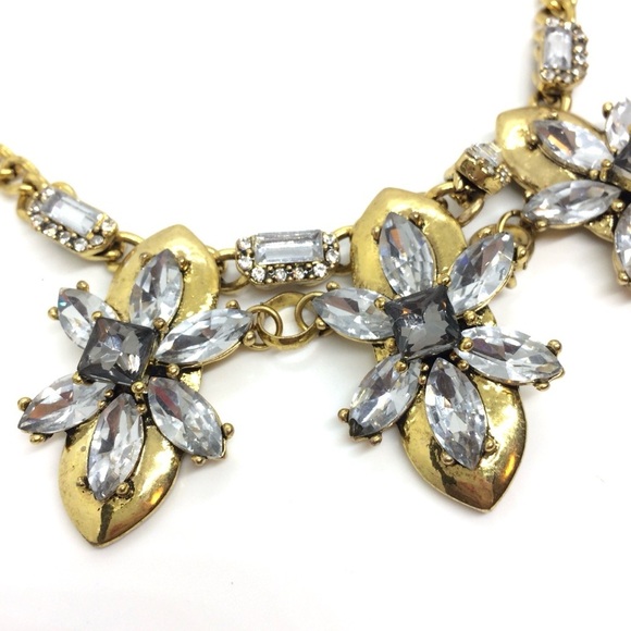 RHINESTONE GOLD TONE CRYSTALS STATEMENT NECKLACE FLOWER FLORAL COLLAR BLING - Picture 10 of 16